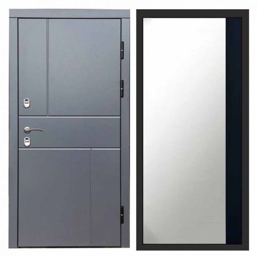 Входная дверь Termo-door Премиум винорит Вертикаль Грей с терморазрывом - Широкое Зеркало Фацет Черный кварц