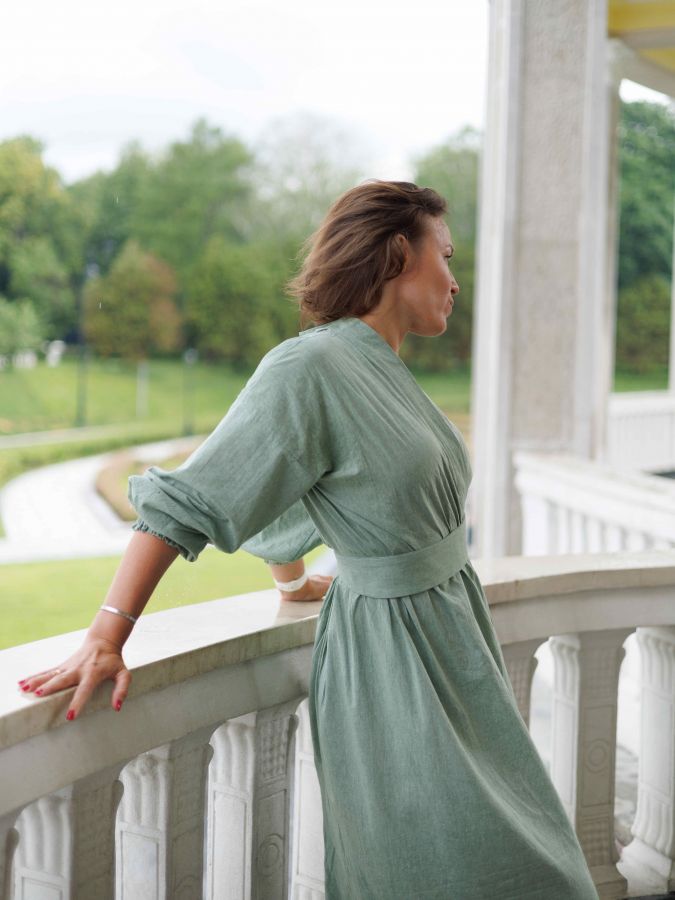 Платье кимоно зеленое из хлопка