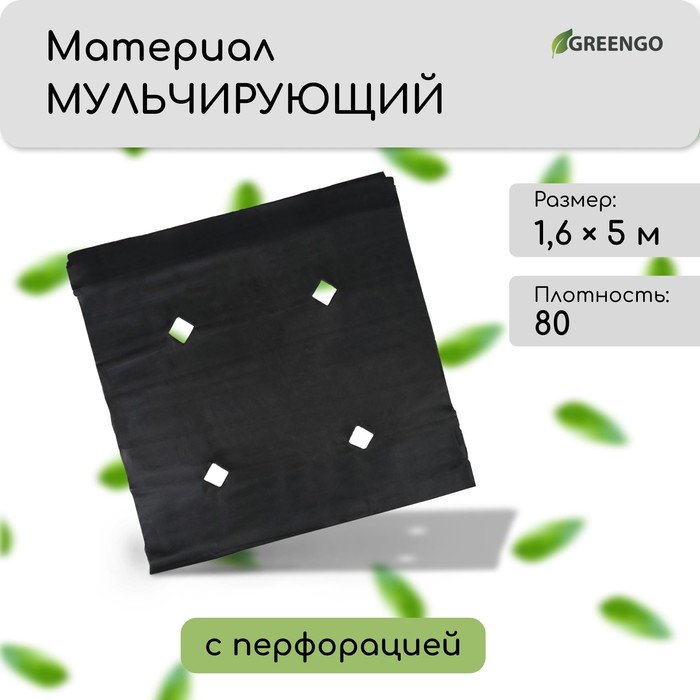 Материал мульчирующий, с перфорацией, 5?1.6 м, плотность 80 г/м?, спанбонд с УФ-стабилизатором, чёрный, Greengo, Эконом 30%