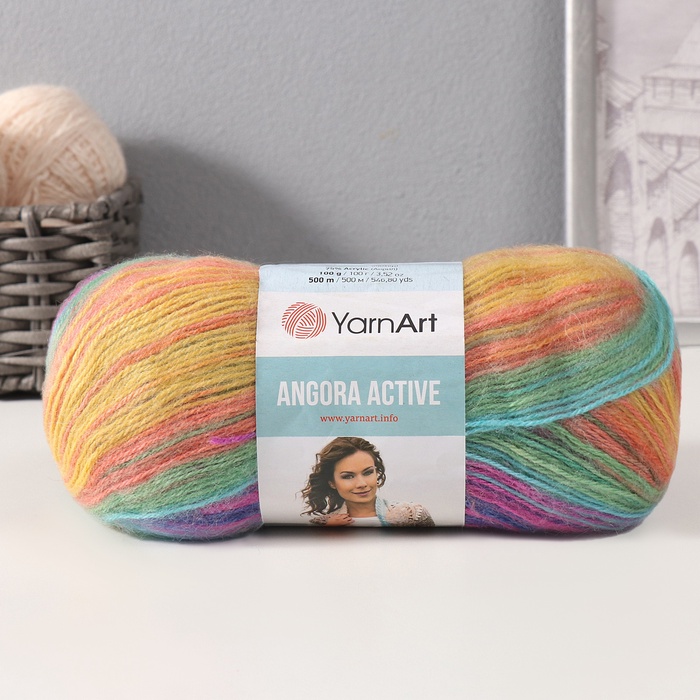 Пряжа для вязания спицами, крючком YarnArt, Angora Active, 20% шерсть, 80% акрил, 500 м/100 г, (850 радуга)