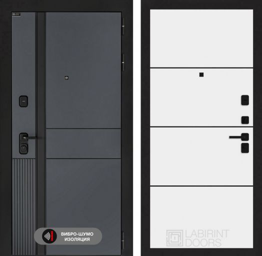 Входная дверь Лабиринт EVOLAB - 25 Белый софт (черная вставка)