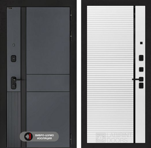 Входная дверь Лабиринт EVOLAB - 22 Белый софт черная вставка