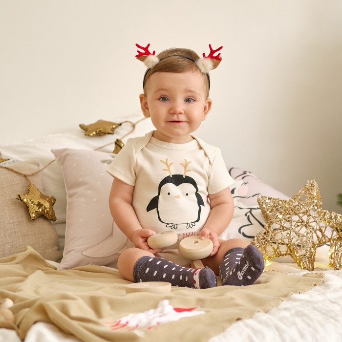 Боди Крошка Я Mery Xmas, рост 62-68 см, бежевое