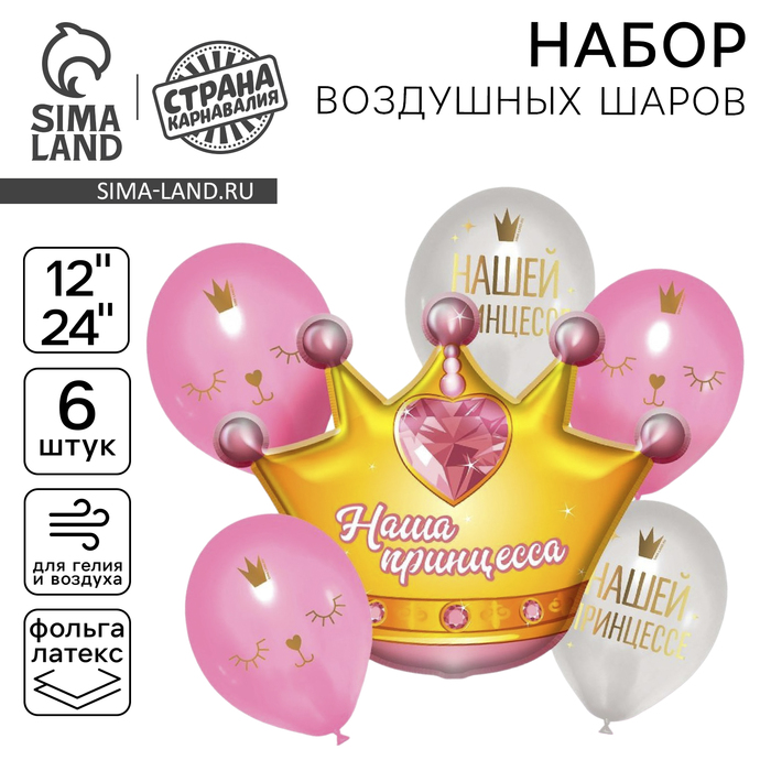 Воздушные шары, букет «Нашей принцессе», набор 6 шт.