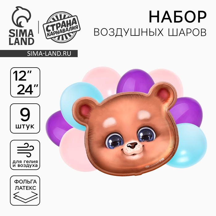 Воздушные шары, букет «Мишка», набор 9 шт.