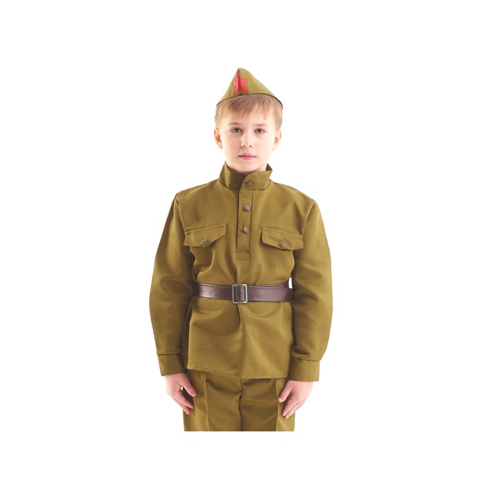 Костюм военного «Солдат»: гимнастёрка, ремень, пилотка, 5-7 лет, рост 122-134 см
