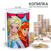 Копилка металлическая, 6.5 см ? 6.5 см ? 12 см «Анна и Эльза», Холодное сердце