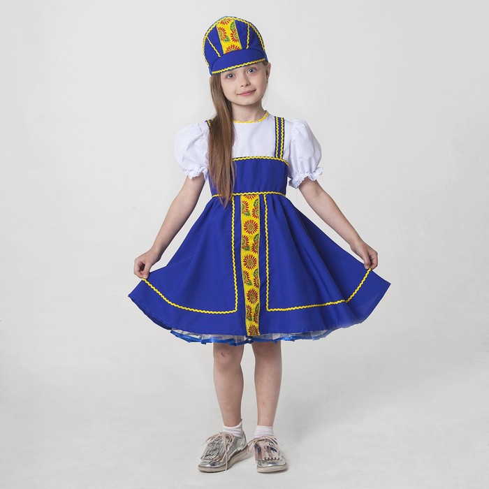 Костюм русский народный, платье, кокошник, рост 122-128 см, 6-7 лет, синий
