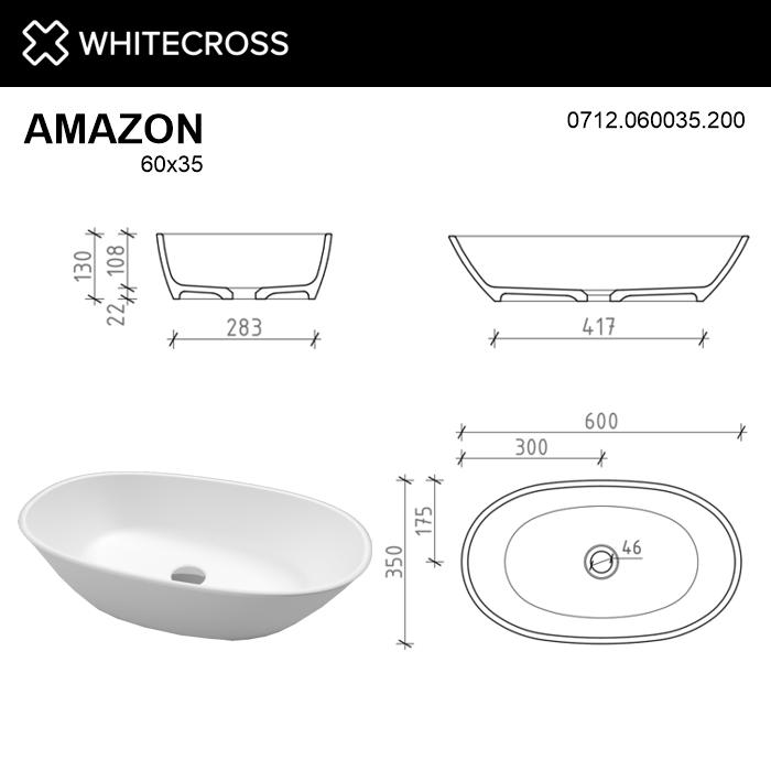 Белая матовая раковина WHITECROSS Amazon 60x35 схема 6