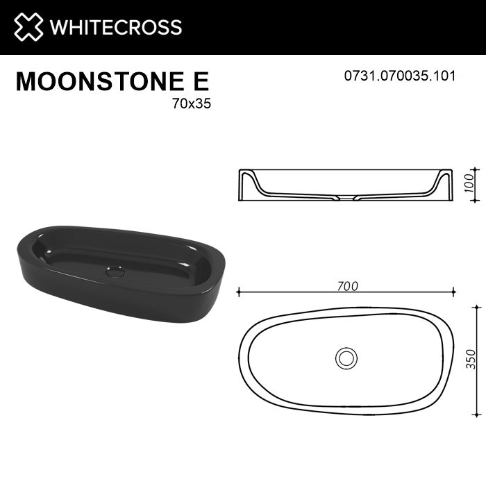 Глянцевая черная раковина WHITECROSS Moonstone E 70x35 ФОТО