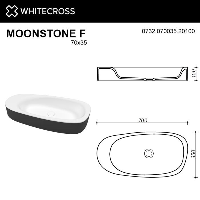 Раковина WHITECROSS Moonstone F 70x35 (черный/белый мат) схема 4