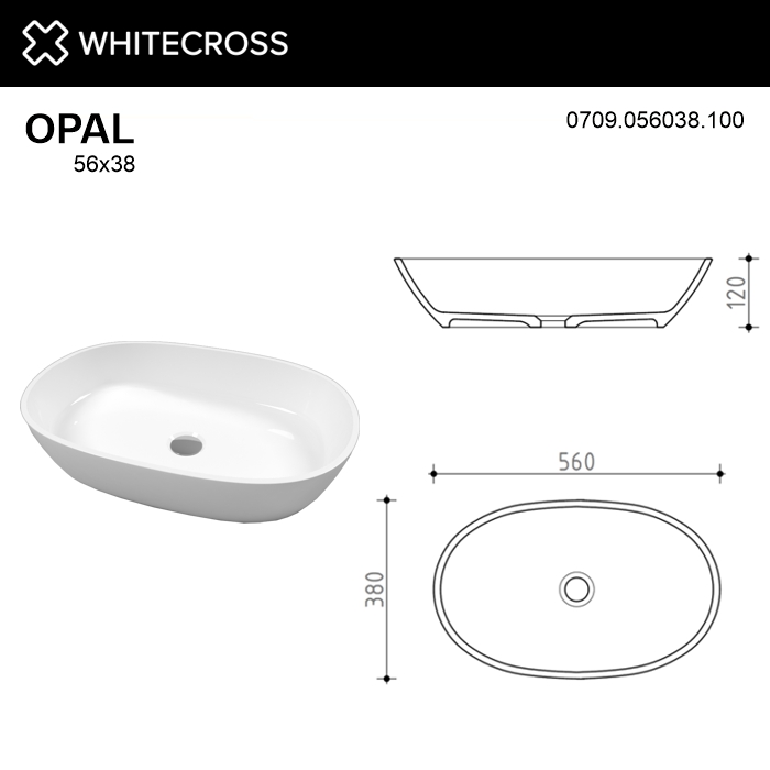 Белая глянцевая раковина WHITECROSS Opal 56x38 ФОТО