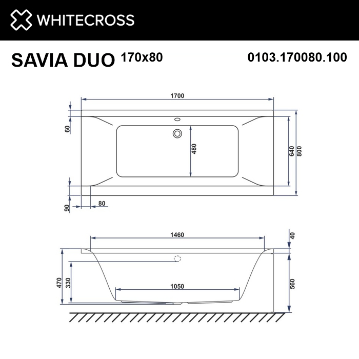 Ванна WHITECROSS Savia Duo 170x80 с аэромассажем схема 2