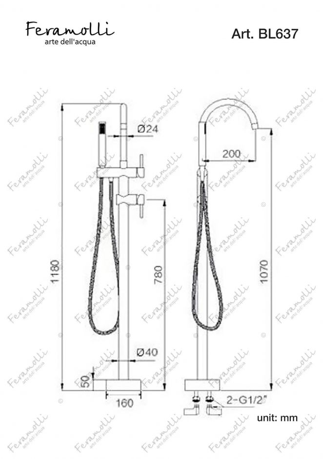 Смеситель для ванны отдельностоящий Feramolli BL637, черный ФОТО