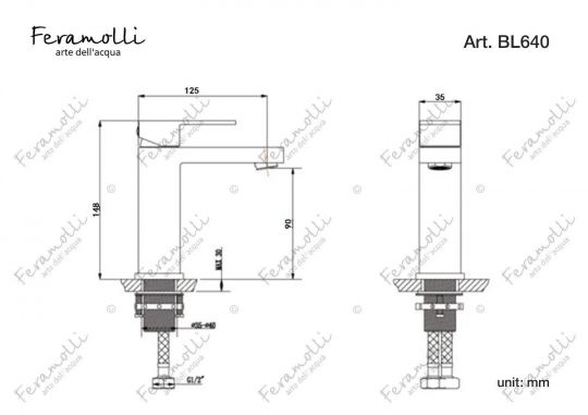 Смеситель для раковины Feramolli BL640, черный схема 2 Смеситель для раковины Feramolli BL640, черный схема 2