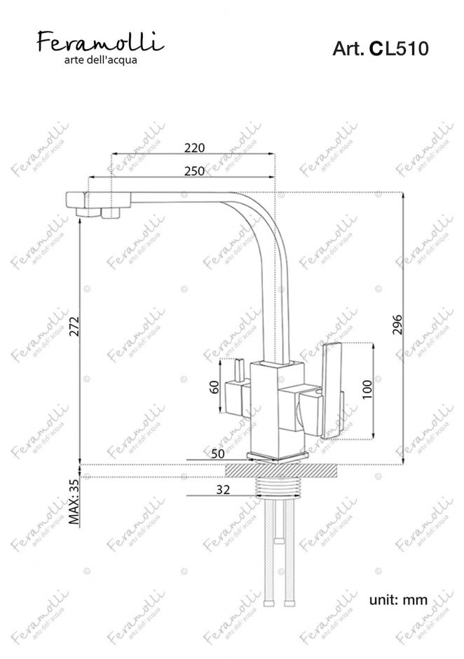 Смеситель для кухни под фильтр Feramolli  CL510, хром ФОТО