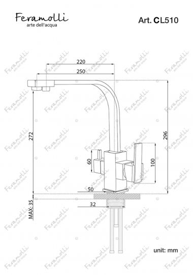 Смеситель для кухни под фильтр Feramolli  CL510, хром схема 2
