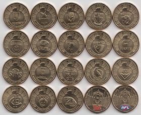 Австралия Набор 20 монет 1 доллар "Австралийская футбольная лига" 2024 год UNC 2 цветные монеты