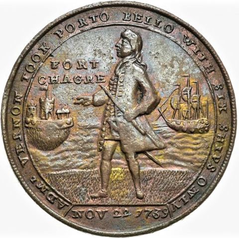 медаль 1739 Великобритания RARE Битва при Порто Белло AUNC