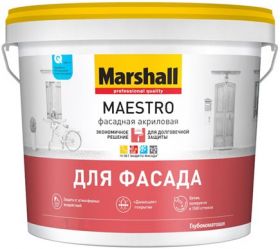 Краска Фасадная Marshall Maestro 9л Акриловая, Белая, Глубокоматовая для Наружных Работ / Маршалл Маестро.