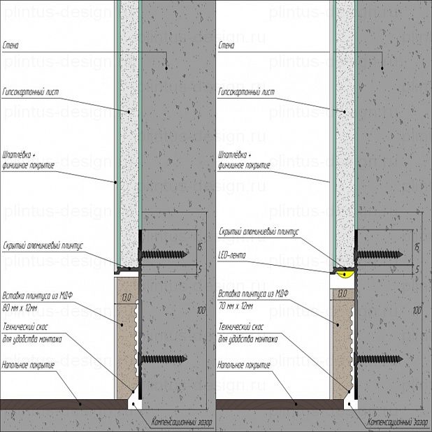 Скрытый плинтус Luxury Wood Decor чёрный муар 80 мм