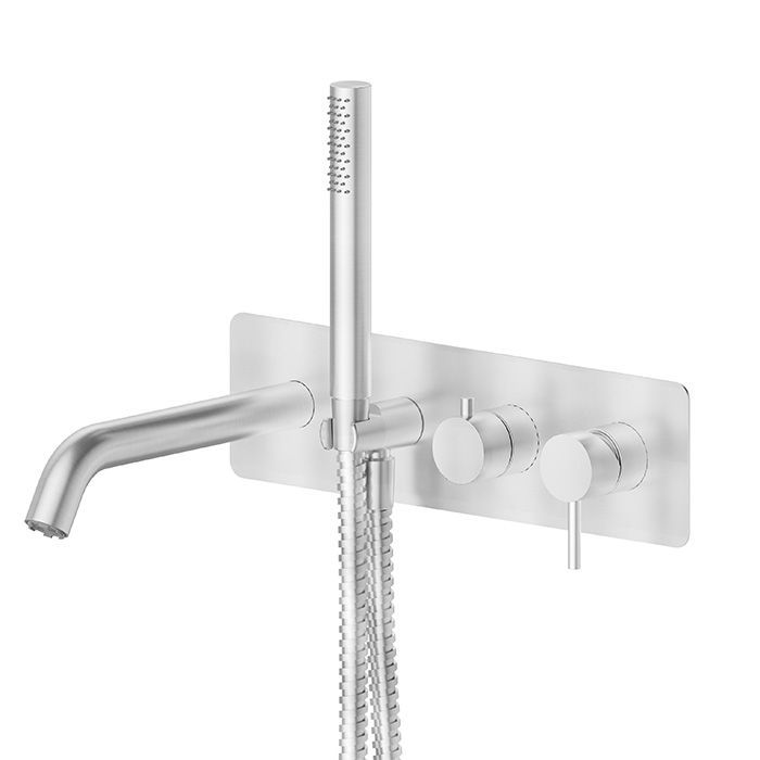 Изображение Смеситель для ванны Newform X-STEEL 316 69680EX встраиваемый с ручным душем излив 23.1 см