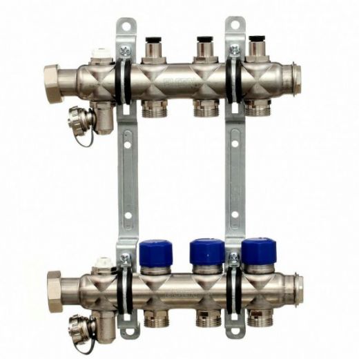 Коллекторная группа НГ 1" с вентилями на 6 контуров 3/4" EK, нержавеющая сталь ELSEN