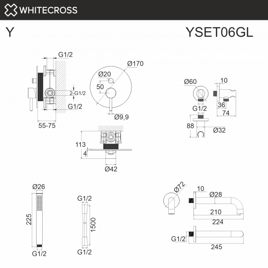 Душевая система с изливом скрытого монтажа WHITECROSS Y YSET06GL золото ФОТО