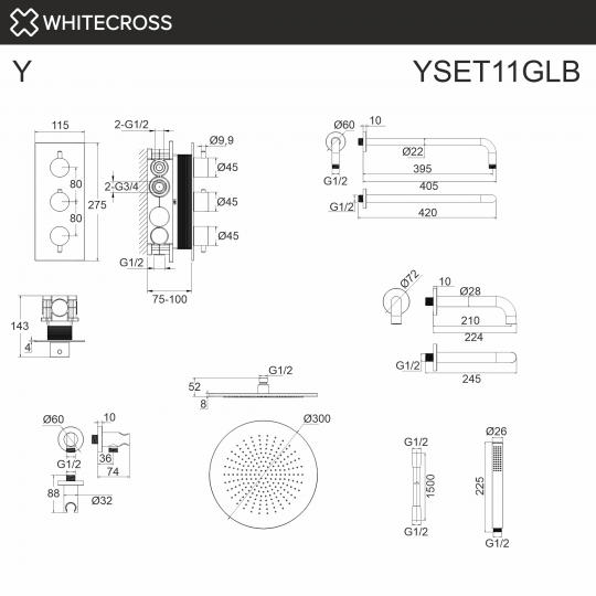 Термостатическая встраиваемая душевая система WHITECROSS Y YSET11GLB золото браш ФОТО