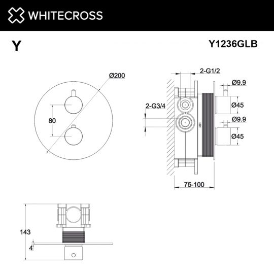 Смеситель термостатический для душа скрытого монтажа WHITECROSS Y Y1236GLB золото ФОТО