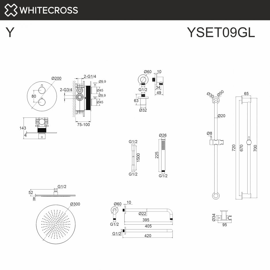 Термостатическая душевая система скрытого монтажа WHITECROSS Y YSET09GL золото ФОТО