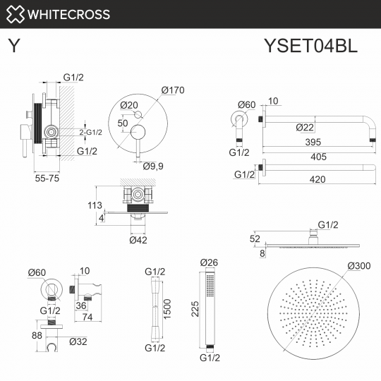 Душевая система скрытого монтажа WHITECROSS Y YSET04BL черный матовый ФОТО