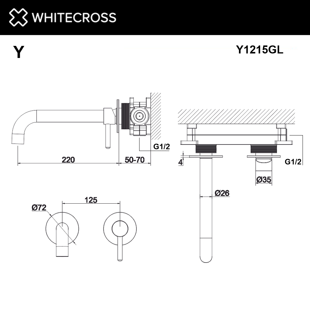 Смеситель для раковины скрытого монтажа WHITECROSS Y Y1215GL золото схема 3