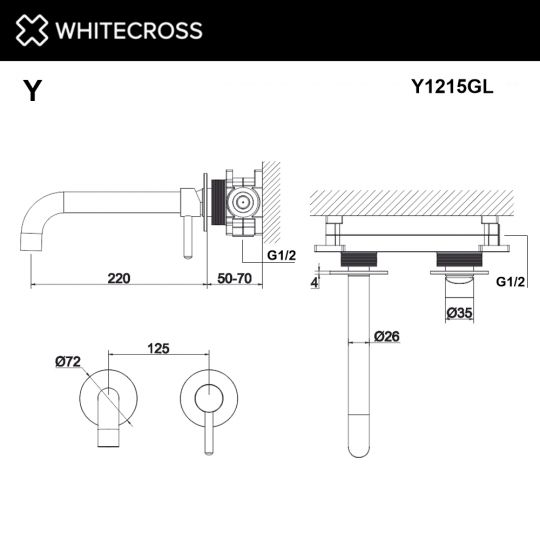 Смеситель для раковины скрытого монтажа WHITECROSS Y Y1215GL золото ФОТО