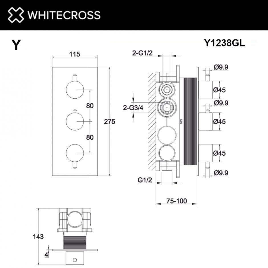 Термостатический смеситель для душа скрытого монтажа WHITECROSS Y Y1238GL золото ФОТО