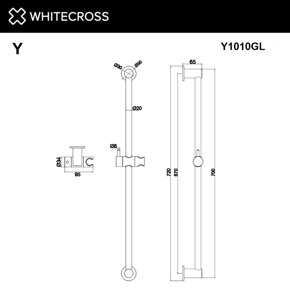 Штанга для душа WHITECROSS Y1010GLB (брашированное золото) схема 3