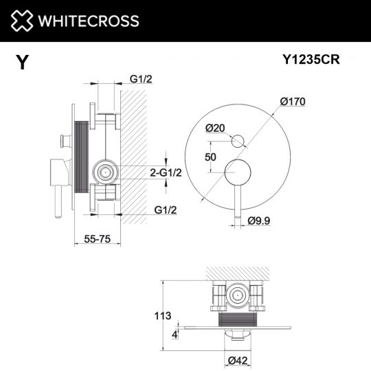 Смеситель для душа скрытого монтажа WHITECROSS Y Y1235CR хром ФОТО