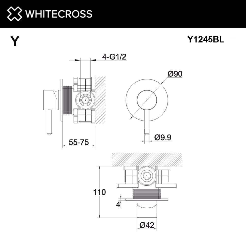 Смеситель для душа скрытого монтажа WHITECROSS Y Y1245BL черный схема 3