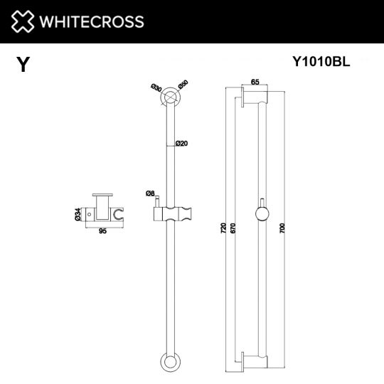 Штанга для душа WHITECROSS Y1010BL (черный мат) ФОТО