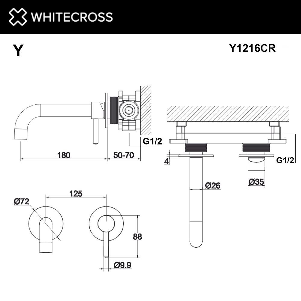 Смеситель для раковины скрытого монтажа WHITECROSS Y Y1216CR хром схема 4