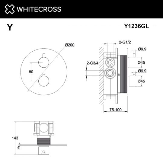 Смеситель термостатический для душа скрытого монтажа WHITECROSS Y Y1236GL золото ФОТО