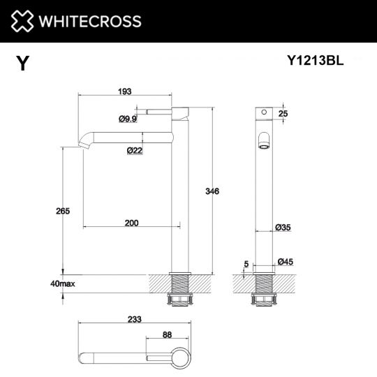 Смеситель для раковины WHITECROSS Y Y1213BL черный ФОТО