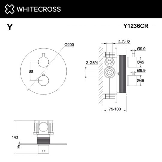 Смеситель термостатический для душа скрытого монтажа WHITECROSS Y Y1236CR хром ФОТО