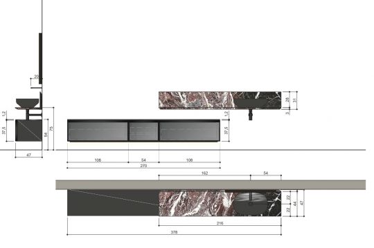 Модульный комплект мебели с раковиной Antonio Lupi BEMADE1 схема 3 Модульный комплект мебели с раковиной Antonio Lupi BEMADE1 схема 3