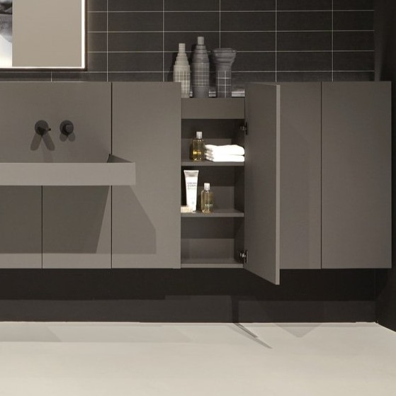 Изображение Шкаф подвесной Antonio Lupi ALBO5372W с LED подсветкой, 2 дверки, с топом, GRIGIO SMOG LUCIDO