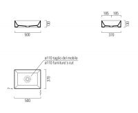 Раковина накладная прямоугольная GSI KUBE X 942916 370 мм х 500 мм, без перелива, цвет Bistro Matte схема 3