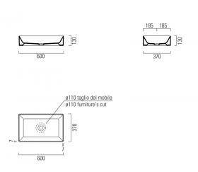 Раковина накладная прямоугольная GSI KUBE X 945308 370 мм х 600 мм, без перелива, цвет Creta Matte ФОТО