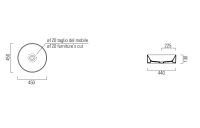 Раковина накладная круглая GSI KUBE X 942705 460 мм х 450 мм, без перелива, цвет Tortora Matte схема 4