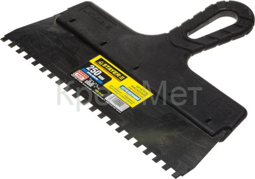 STAYER PROFlat, 250 мм, зуб 6 х 6 мм, пластиковая ручка, зубчатый, нержавеющий фасадный шпатель, Professional (1009-25-06)