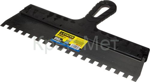 STAYER PROFlat, 350 мм, зуб 10 х 10 мм, пластиковая ручка, зубчатый, нержавеющий фасадный шпатель, Professional (1009-35-10)